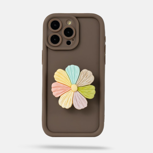 ETUI DO IPHONE Z KWIATEM - KOLOR BRĄZOWY